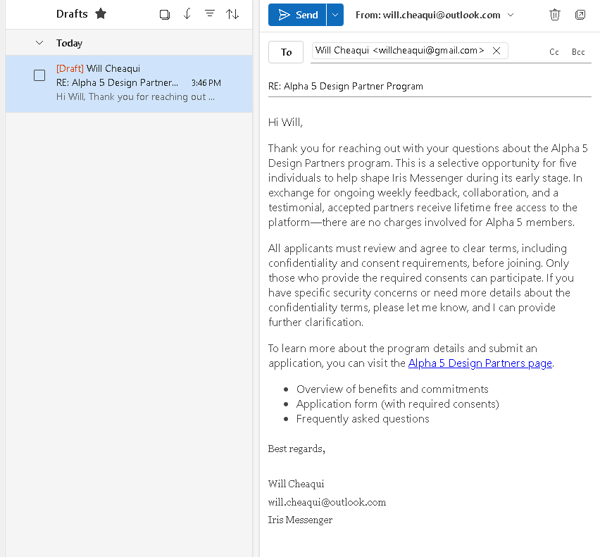 Outlook Email Example